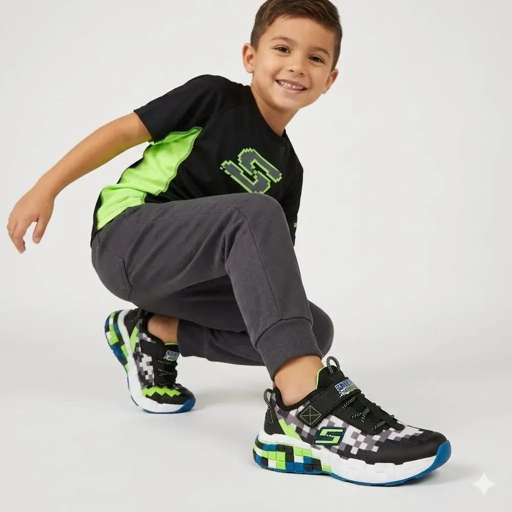 Skechers MEGA-CRAFT Boys Children’s Youth Sneakers Size 3 Blue Green Blocks